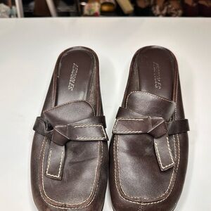 AEROSOLES Dark Brown Slip-On Leather Loafers with Knot Detail